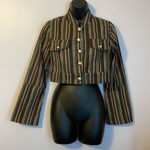 Eni Cropped Brown Black Rainbow thread Striped Jacket size S